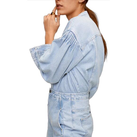 Mango Puff Sleeve Denim Top Shacket - Picture 6 of 10